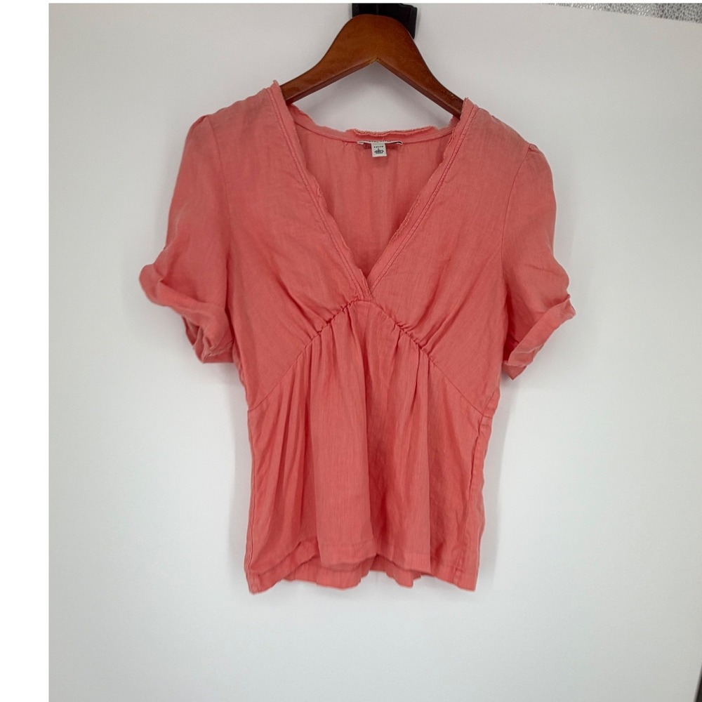 Banana Republic Womens Linen Top Large Coastal Chic Resort Wear Romantic Peasant